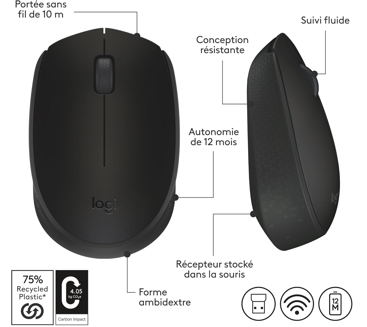 Souris Sans Fil Logitech M171 Ambidextre - Noire – Image 4